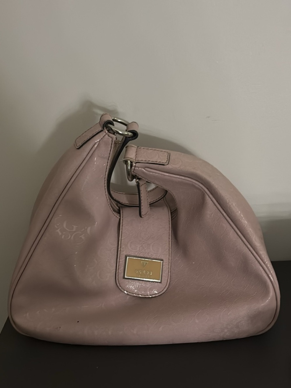 Guess Soft Blush Shoulder Bag with Logo Plaque